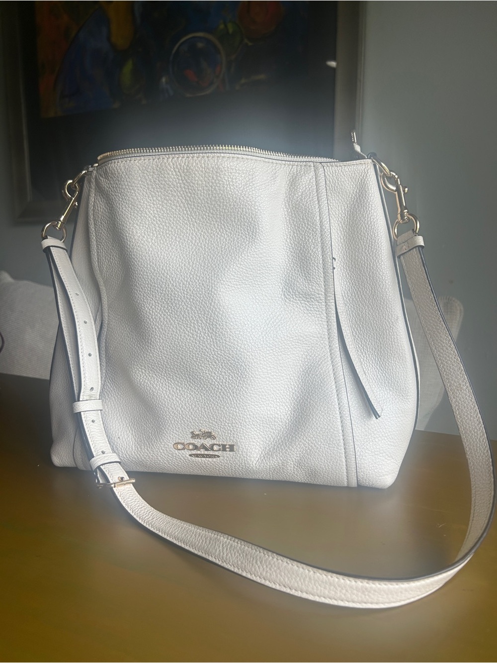 Coach White Pebble Leather Crossbody Shoulder Bag with Gold Hardware